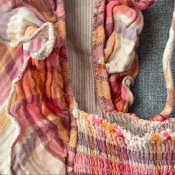 Free People Boho Ruffled Siena Plaid Pullover Top - Picture 8 of 10